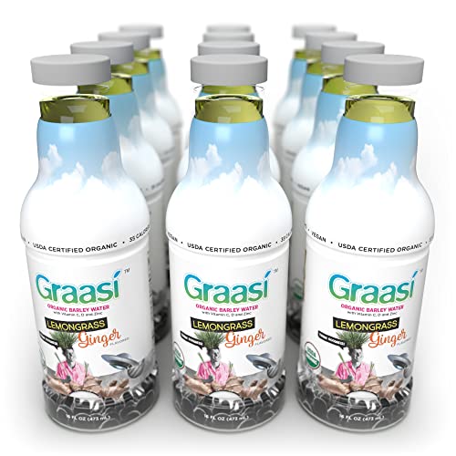 Graasi | Organic Barley Grass Water | Functional | Hydration | USDA Certified | NON-GMO | Gluten-Free | Plant-Based | Vegan | Lemongrass Ginger| 35 calories | 12 pack bottles | 16 oz each - The Beer Connoisseur® Store