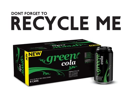 Green Cola - Sugar Free, Zero Calories, Naturally Sweetened with 100% Stevia Leaf Extract, Carbonated Soda, 100% Cola Taste, 12 Fl Oz each can - Pack of 8 - The Beer Connoisseur® Store