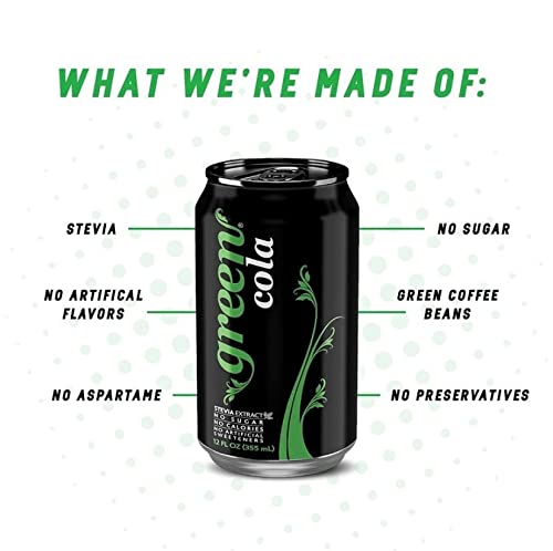 Green Cola - Sugar Free, Zero Calories, Naturally Sweetened with 100% Stevia Leaf Extract, Carbonated Soda, 100% Cola Taste, 12 Fl Oz each can - Pack of 8 - The Beer Connoisseur® Store