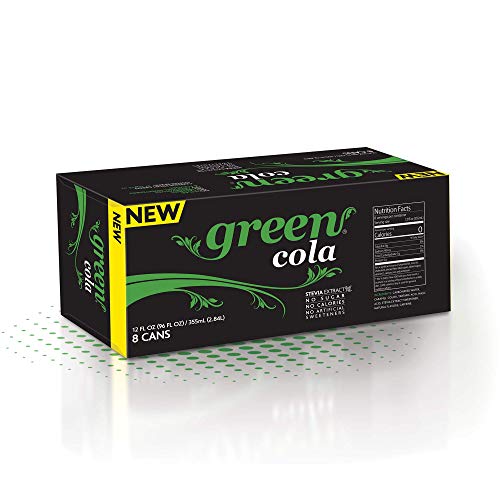 Green Cola - Sugar Free, Zero Calories, Naturally Sweetened with 100% Stevia Leaf Extract, Carbonated Soda, 100% Cola Taste, 12 Fl Oz each can - Pack of 8 - The Beer Connoisseur® Store
