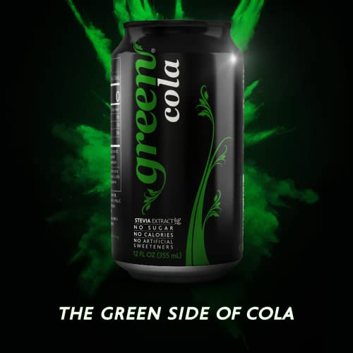 Green Cola - Sugar Free, Zero Calories, Naturally Sweetened with 100% Stevia Leaf Extract, Carbonated Soda, 100% Cola Taste, 12 Fl Oz each can - Pack of 8 - The Beer Connoisseur® Store