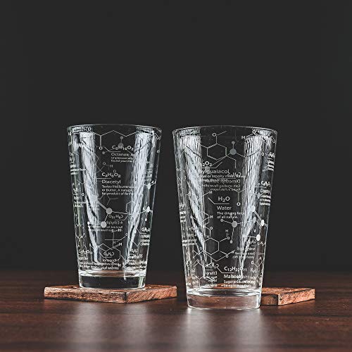 Greenline Goods Beer Glasses - 16 oz Pint Glass (Set of 2) – Science of Beer Glassware - Etched with Beer & Hops Chemistry Molecules - The Beer Connoisseur® Store