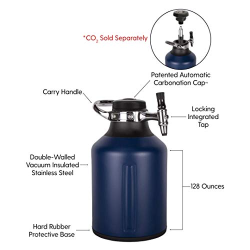GrowlerWerks GrowlerWerks uKeg Go Carbonated Growler and Craft Beverage Dispenser for Beer, Soda, Cider, Kombucha and Cocktails, Amazing Gift for Beer Lovers, (128 oz, Midnight) - The Beer Connoisseur® Store