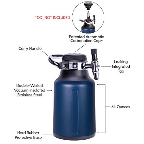 GrowlerWerks uKeg Go Carbonated Growler and Craft Beverage Dispenser for Beer, Soda, Cider, Kombucha and Cocktails, Amazing Gift for Beer Lovers, 64 oz, Midnight - The Beer Connoisseur® Store