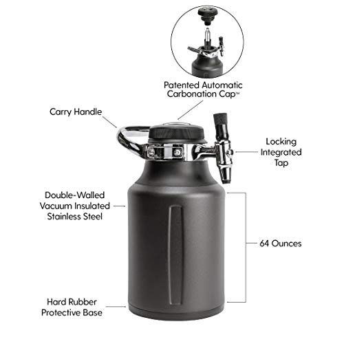 GrowlerWerks uKeg Go Carbonated Growler Beer Gift and Craft Beverage Dispenser for Beer, Soda, Cider, Kombucha and Cocktails, Amazing Gift for Beer Lovers,64 oz, Tungsten - The Beer Connoisseur® Store