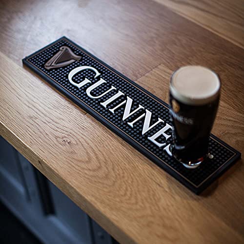 Guinness Gaelic Label Bar Mat - Non Slip Black PVC Rubber Drip Tray (White) | Guinness Official Merchandise No Spillage Bar Mat - The Beer Connoisseur® Store
