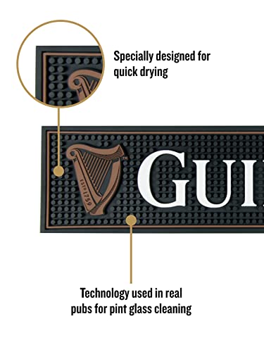Guinness Gaelic Label Bar Mat - Non Slip Black PVC Rubber Drip Tray (White) | Guinness Official Merchandise No Spillage Bar Mat - The Beer Connoisseur® Store