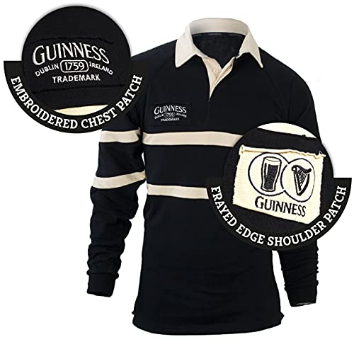 Guinness Traditional Black and Cream Longsleeve Rugby Jersey, Official Guinness Merchandise - The Beer Connoisseur® Store