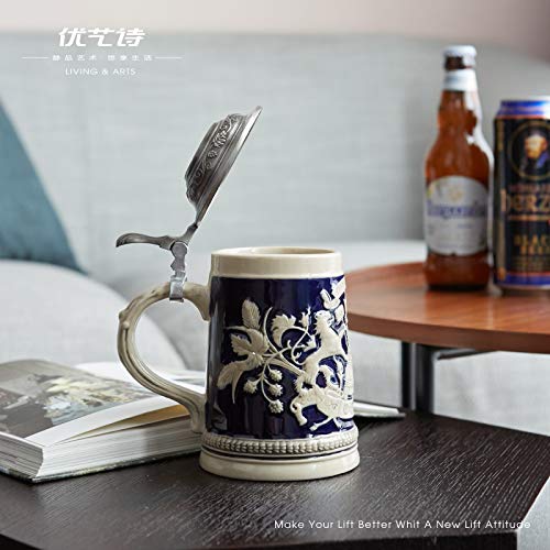 HAUCOZE Beer Stein Mug German Bavarian Drinking Stanley Drinking Mug with Lid for Man 0.6Liter - The Beer Connoisseur® Store