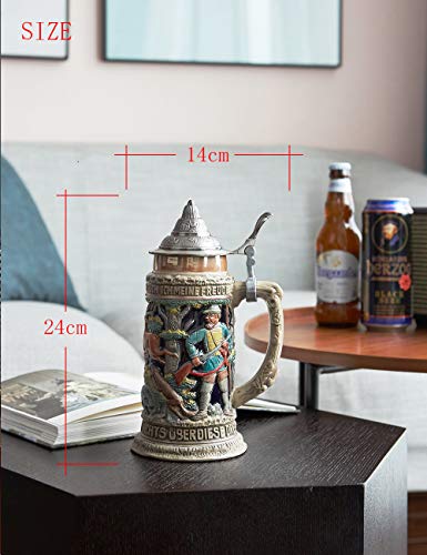 HAUCOZE Beer Stein Mug German Hunting Stanley Viking Tankard with Petwer Lid Birthday Gifts 0.6Liter - The Beer Connoisseur® Store