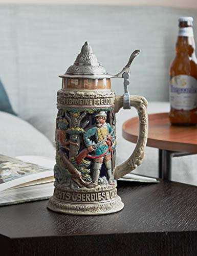HAUCOZE Beer Stein Mug German Hunting Stanley Viking Tankard with Petwer Lid Birthday Gifts 0.6Liter - The Beer Connoisseur® Store