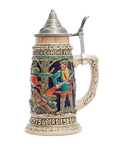 HAUCOZE Beer Stein Mug German Hunting Stanley Viking Tankard with Petwer Lid Birthday Gifts 0.6Liter - The Beer Connoisseur® Store
