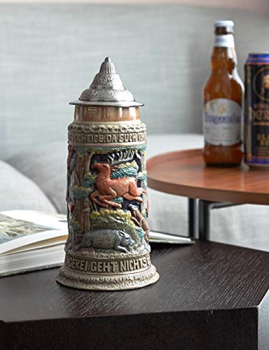 HAUCOZE Beer Stein Mug German Hunting Stanley Viking Tankard with Petwer Lid Birthday Gifts 0.6Liter - The Beer Connoisseur® Store