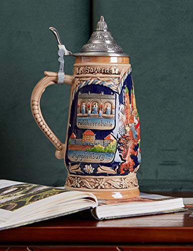 HAUCOZE Beer Stein Mug German Munich Bavarian Stanley Viking Tankard with Petwer Lid Birthday Gifts 1.0Liter - The Beer Connoisseur® Store
