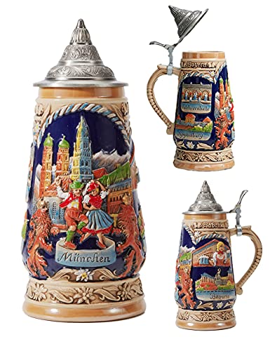 HAUCOZE Beer Stein Mug German Munich Bavarian Stanley Viking Tankard with Petwer Lid Birthday Gifts 1.0Liter - The Beer Connoisseur® Store