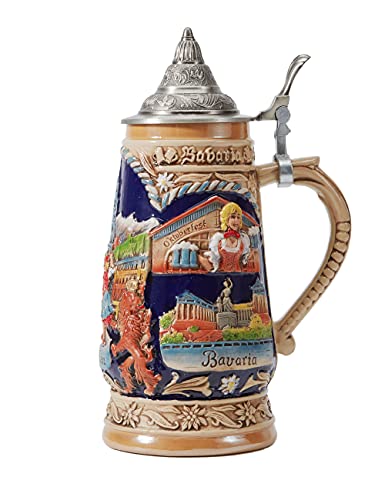 HAUCOZE Beer Stein Mug German Munich Bavarian Stanley Viking Tankard with Petwer Lid Birthday Gifts 1.0Liter - The Beer Connoisseur® Store