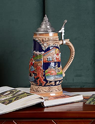 HAUCOZE Beer Stein Mug German Munich Bavarian Stanley Viking Tankard with Petwer Lid Birthday Gifts 1.0Liter - The Beer Connoisseur® Store