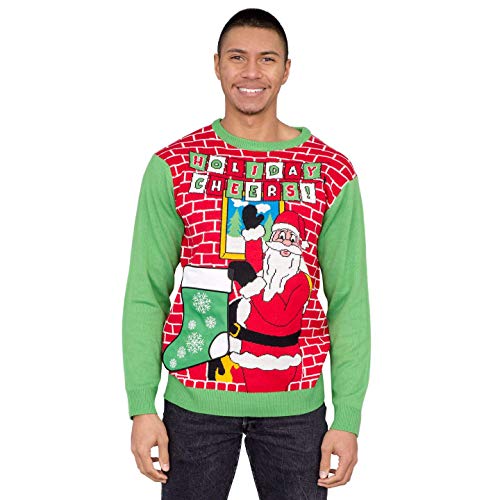 Holiday Cheers! Santa with Beer Holder Socks Adult Ugly Christmas Sweater (Large) Red - The Beer Connoisseur® Store