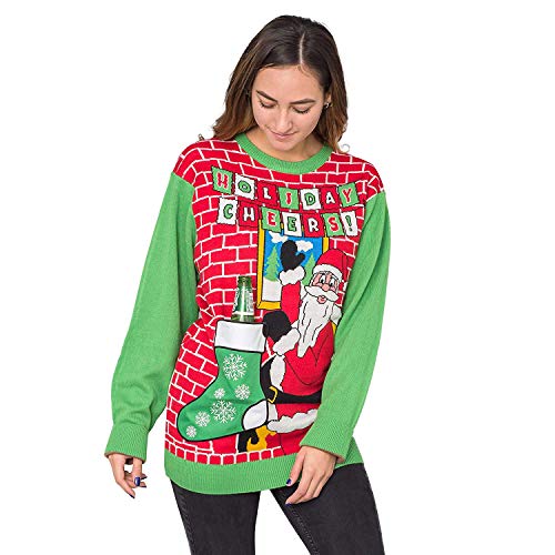 Holiday Cheers! Santa with Beer Holder Socks Adult Ugly Christmas Sweater (Large) Red - The Beer Connoisseur® Store