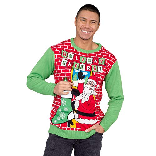 Holiday Cheers! Santa with Beer Holder Socks Adult Ugly Christmas Sweater (Large) Red - The Beer Connoisseur® Store