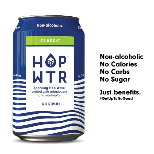 HOP WTR - Sparkling Hop Water - Classic (12 Pack) - NA Beer, No Calories or Sugar, Low Carb, With Adaptogens and Nootropics for Added Benefits (12 oz Cans) - The Beer Connoisseur® Store
