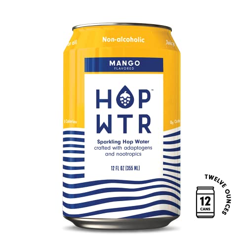 HOP WTR - Sparkling Hop Water - Mango - (12 Pack) - NA Beer, No Calories or Sugar, Low Carb, With Adaptogens and Nootropics for Added Benefits (12 oz Cans) - The Beer Connoisseur® Store