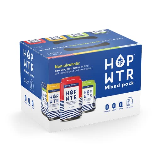 HOP WTR - Sparkling Hop Water - Variety Pack (12 Pack) - NA Beer, No Calories or Sugar, Low Carb, With Adaptogens and Nootropics for Added Benefits (12 oz Cans) - The Beer Connoisseur® Store