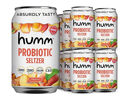 Humm Sparking Probiotic Peach Seltzer - Zero Sugar, Zero Calorie, 2 Billion Probiotics - Vitamin C,D, and B12 - 12 fl oz (12 Pack) - The Beer Connoisseur® Store