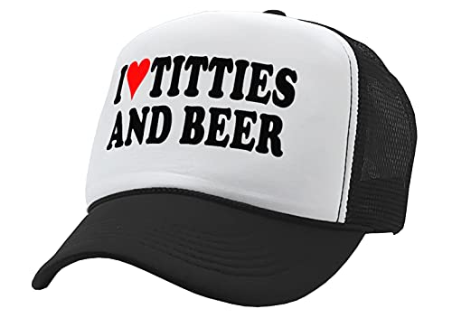 I Heart Titties and Beer - Love Funny Joke Gag - Unisex Adult Trucker Cap Hat, Black - The Beer Connoisseur® Store
