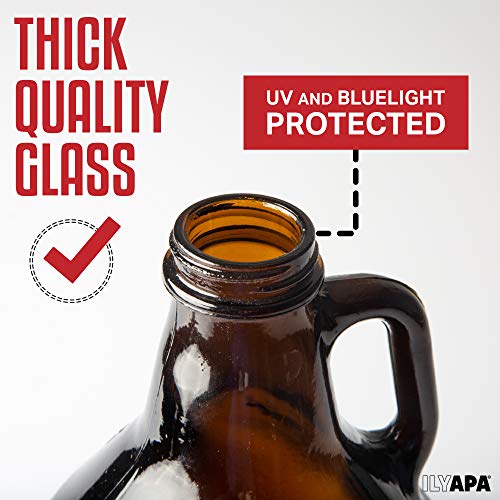 Ilyapa Amber Glass Growlers for Beer, 2 Pack - 64 oz Half Gallon Jug Set with Lids - Great for Home Brewing, Kombucha, Cider & More - The Beer Connoisseur® Store