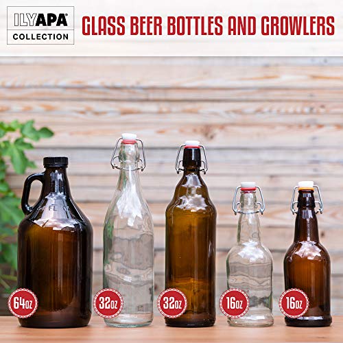 Ilyapa Amber Glass Growlers for Beer, 2 Pack - 64 oz Half Gallon Jug Set with Lids - Great for Home Brewing, Kombucha, Cider & More - The Beer Connoisseur® Store