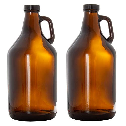 Ilyapa Amber Glass Growlers for Beer, 2 Pack - 64 oz Half Gallon Jug Set with Lids - Great for Home Brewing, Kombucha, Cider & More - The Beer Connoisseur® Store