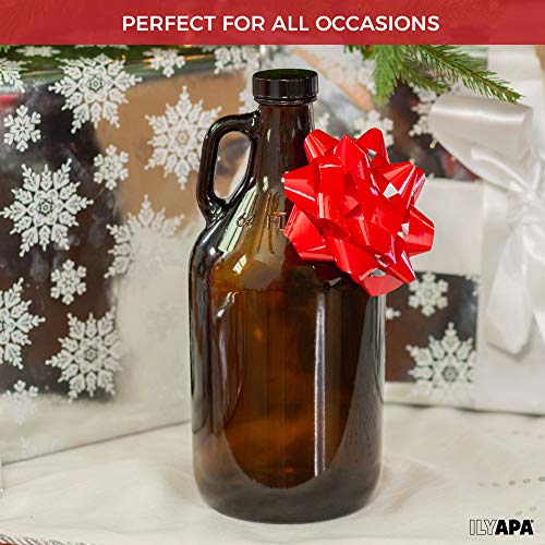 Ilyapa Amber Glass Growlers for Beer, 2 Pack - 64 oz Half Gallon Jug Set with Lids - Great for Home Brewing, Kombucha, Cider & More - The Beer Connoisseur® Store