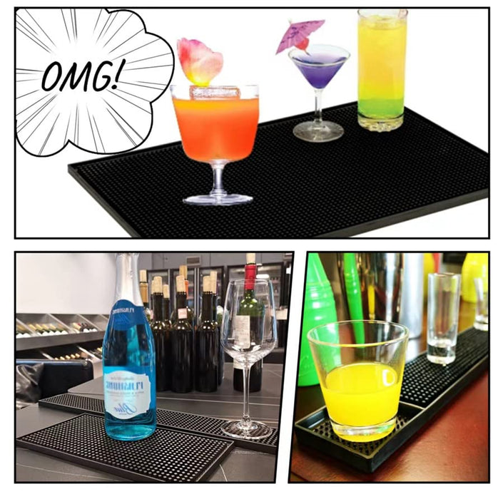 IMIYOKU Bar Mat Set of 3 Rubber Bar Service Spill Mat for Cocktail Bartender Coffee Bar or Countertop Mats Glass Drying Mat (Black, 18" x 12"+23" x 3"+12" x 6") - The Beer Connoisseur® Store