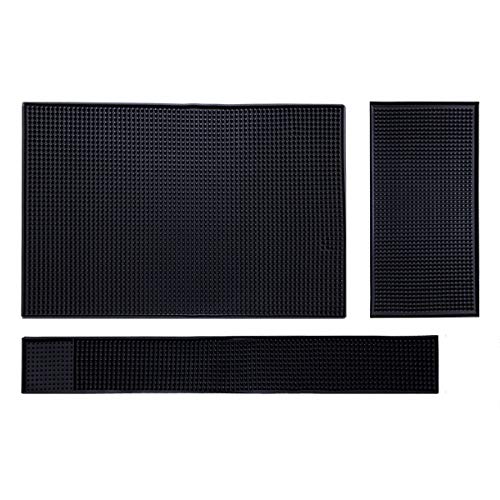 IMIYOKU Bar Mat Set of 3 Rubber Bar Service Spill Mat for Cocktail Bartender Coffee Bar or Countertop Mats Glass Drying Mat (Black, 18" x 12"+23" x 3"+12" x 6") - The Beer Connoisseur® Store
