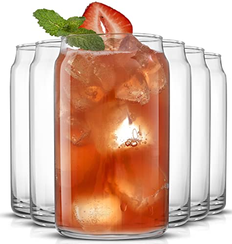 JoyJolt Drinking Glass Cups Set of 6 - 16oz Beer Can Glasses. Clear Soda Can Shaped Glass Cups, Cute Iced Coffee Cup Tumblers, Cold Drink Glassware, Unique Water, Tea, Cocktail Glass Set - The Beer Connoisseur® Store