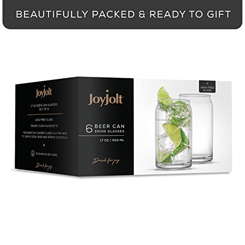 JoyJolt Drinking Glass Cups Set of 6 - 16oz Beer Can Glasses. Clear Soda Can Shaped Glass Cups, Cute Iced Coffee Cup Tumblers, Cold Drink Glassware, Unique Water, Tea, Cocktail Glass Set - The Beer Connoisseur® Store