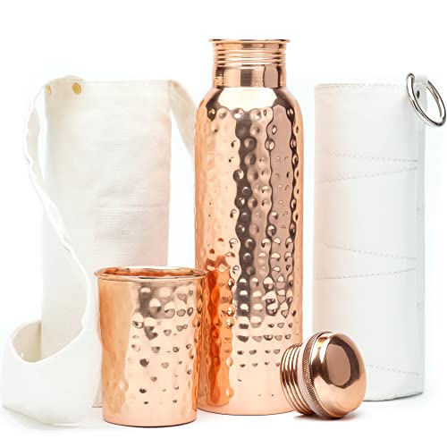 Kitchen Science Copper Water Bottle (32oz/950ml) w/ Copper Tumbler, Carrying Bag & Deco Sleeve | Pure Copper Bottle for Drinking Water | Lab-Tested, Leak-Proof | Authentic Ayurvedic Copper Bottle - The Beer Connoisseur® Store