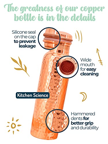 Kitchen Science Copper Water Bottle (32oz/950ml) w/ Copper Tumbler, Carrying Bag & Deco Sleeve | Pure Copper Bottle for Drinking Water | Lab-Tested, Leak-Proof | Authentic Ayurvedic Copper Bottle - The Beer Connoisseur® Store