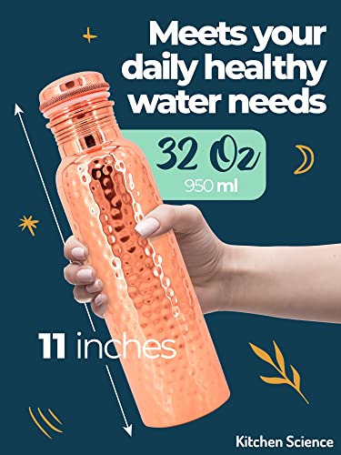 Kitchen Science Copper Water Bottle (32oz/950ml) w/ Copper Tumbler, Carrying Bag & Deco Sleeve | Pure Copper Bottle for Drinking Water | Lab-Tested, Leak-Proof | Authentic Ayurvedic Copper Bottle - The Beer Connoisseur® Store