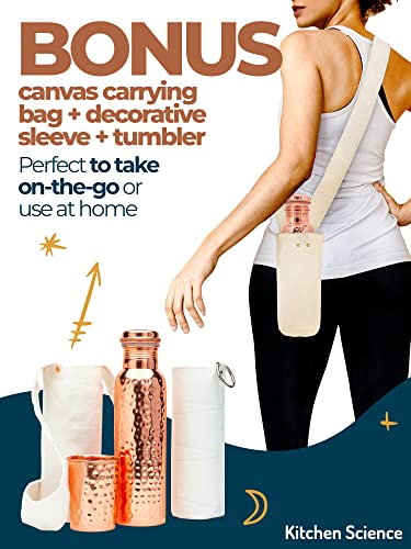 Kitchen Science Copper Water Bottle (32oz/950ml) w/ Copper Tumbler, Carrying Bag & Deco Sleeve | Pure Copper Bottle for Drinking Water | Lab-Tested, Leak-Proof | Authentic Ayurvedic Copper Bottle - The Beer Connoisseur® Store