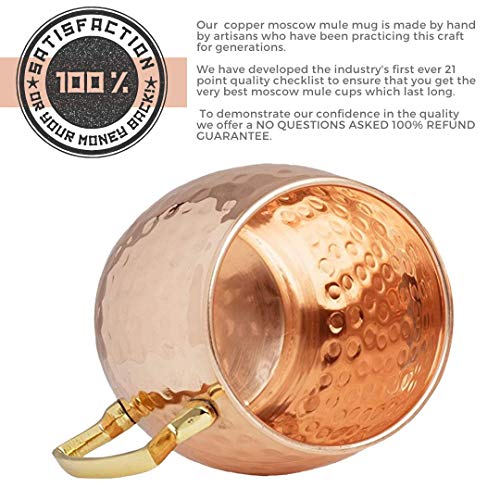 Kitchen Science Moscow Mule Copper Mugs Set of 4 (16oz) w/ 4 Straws & 1 Jigger | 100% Pure Copper Cups, Tarnish-Resistant, Ergonomic Handle (No Rivet) w/ Solid Grip (1 - Set of 4) - The Beer Connoisseur® Store