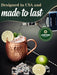 Kitchen Science Moscow Mule Copper Mugs Set of 6 (16oz) | Food Grade 100% Pure Copper Cups | Handcrafted w/ Lacquered Hammered Finish, Smooth Rounded Lip, Ergonomic Handle (No Rivet) w/ Solid Grip - The Beer Connoisseur® Store