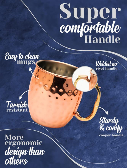 Kitchen Science Moscow Mule Mugs, Stainless Steel Lined Copper Moscow Mule Cups Set of 6 (18oz) | Stainless Steel Mug w/ New Thumb Rest | Tarnish-Resistant Steel Interior (2 - Set of 6) - The Beer Connoisseur® Store