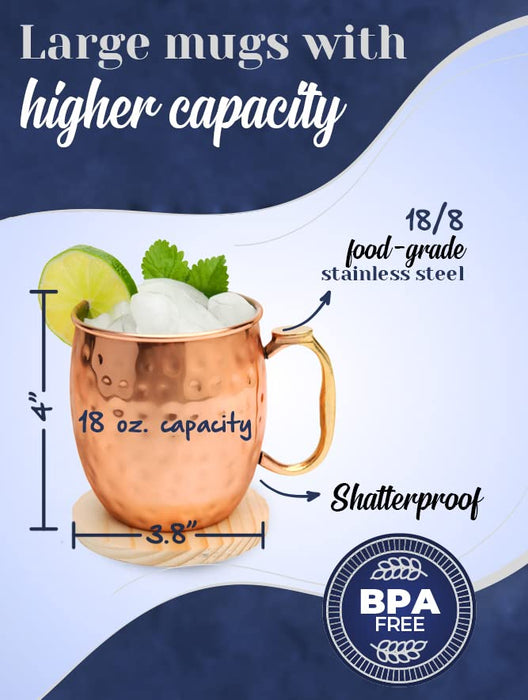Kitchen Science Moscow Mule Mugs, Stainless Steel Lined Copper Moscow Mule Cups Set of 6 (18oz) | Stainless Steel Mug w/ New Thumb Rest | Tarnish-Resistant Steel Interior (2 - Set of 6) - The Beer Connoisseur® Store