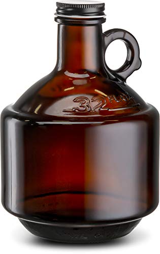 KooK Amber Glass Bottles, Growlers, with Black Plastisol Lined Lids, Beer, Soda, Cider, Kombucha, Set of 6, 32oz, - The Beer Connoisseur® Store
