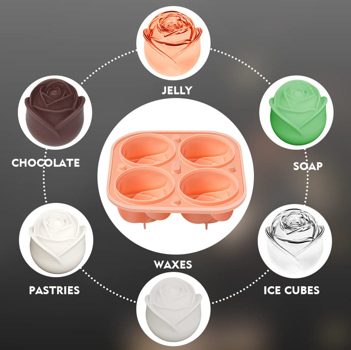 KooMall 3D Rose Ice Molds 2.5 Inch, Large Ice Cube Trays, Make 4 Giant Cute Flower Shape Ice, Silicone Rubber Fun Big Ice Ball Maker for Cocktails Juice Whiskey Bourbon Freezer, Dishwasher Safe, Pink - The Beer Connoisseur® Store