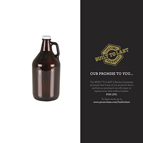 LEGACY - a Picnic Time brand, Amber Glass Growler Jug with Handle and Steel Twist Off Lid, 64-Ounce - The Beer Connoisseur® Store