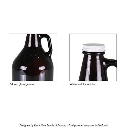 LEGACY - a Picnic Time brand, Amber Glass Growler Jug with Handle and Steel Twist Off Lid, 64-Ounce - The Beer Connoisseur® Store