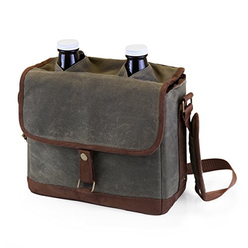 LEGACY - a Picnic Time brand Double Growler Insulated Tote, Khaki Green/Brown - The Beer Connoisseur® Store